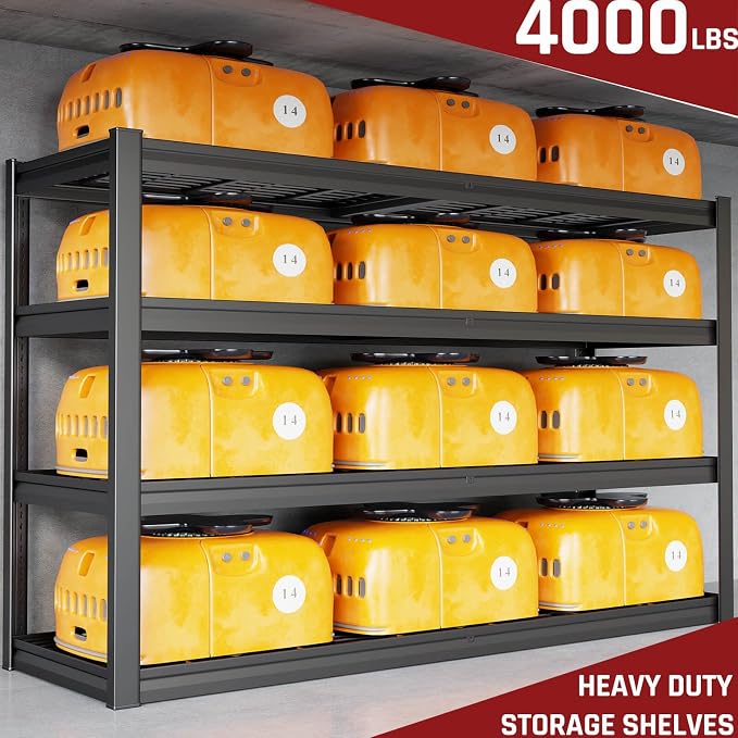68" W Garage Shelving Unit, Heavy Duty Garage Storage Shelves, 4 Tier Storage - Image 4