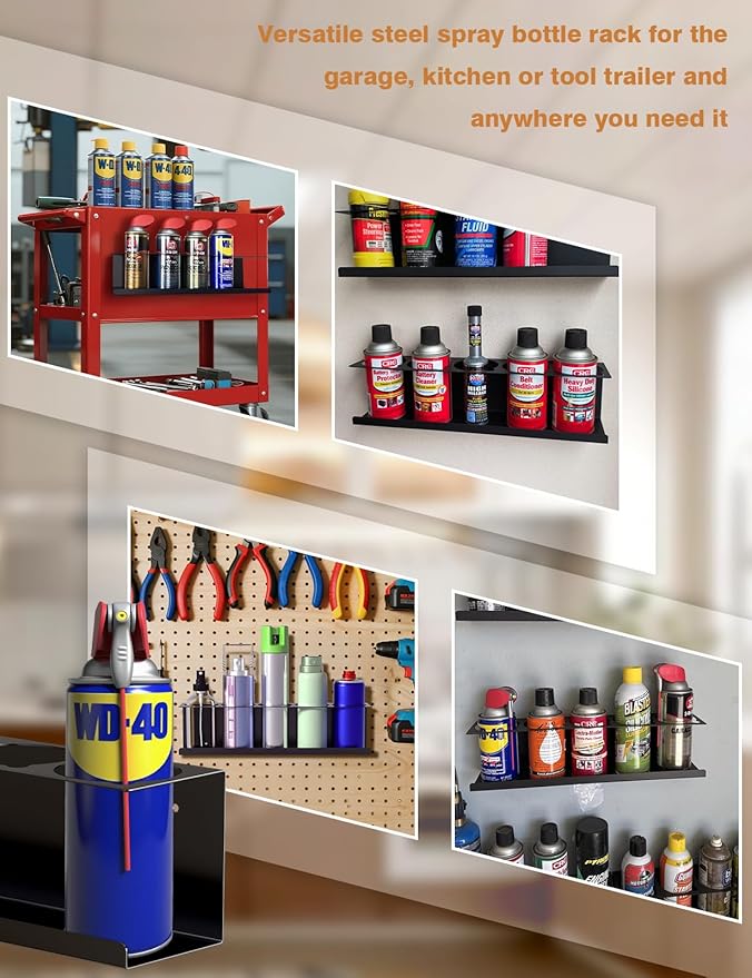 6 Pack Spray Can Holder Organizer, Wall-Mounted Steel Spray Bottle Rack - Image 7
