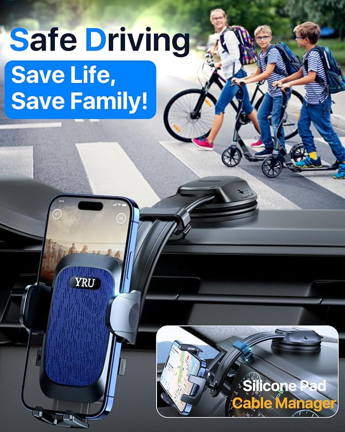 YRU Cell Phone Holder for Car Dashboard Windshield Phone Stand for iPhone16 15 - Image 6