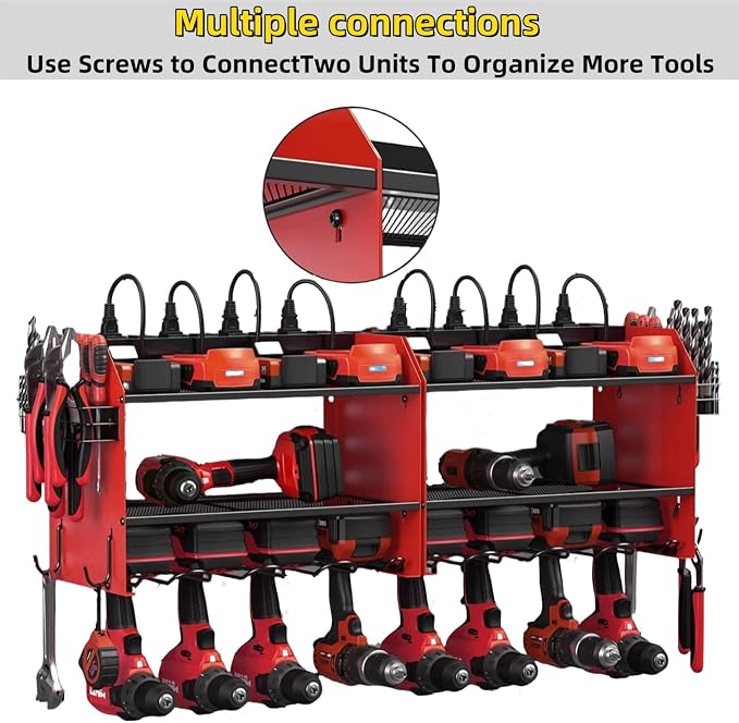 Power Tool Storage Rack, Garage Wall Mount Tool Rack, 4 Drill Bit Holders - Image 6