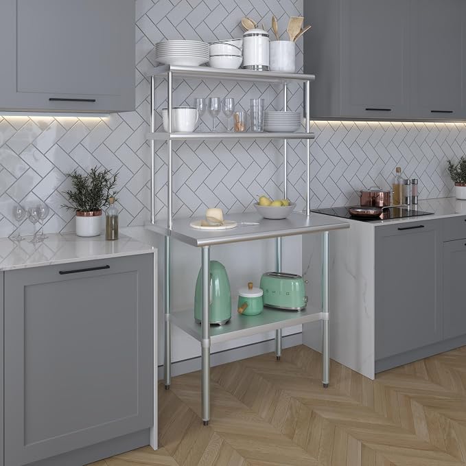 AmGood Stainless Steel Work Table Double Tier Overshelf | NSF - Image 5