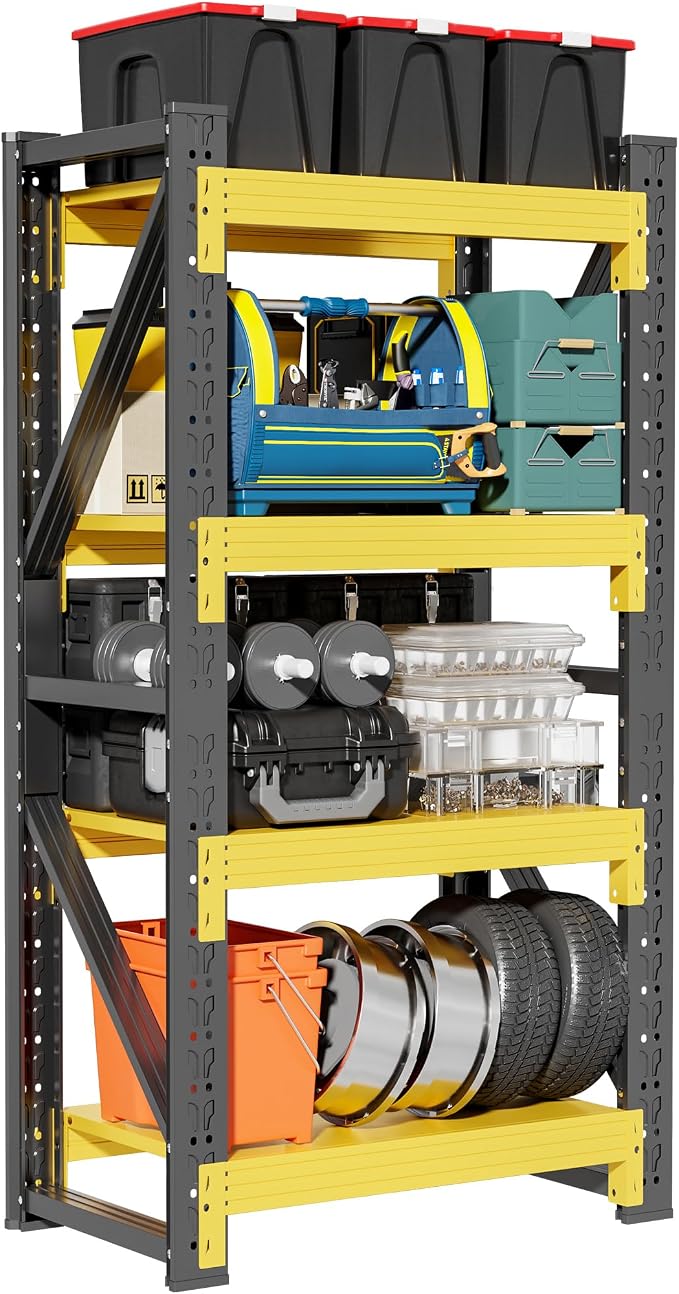 4-Tier Storage Shelves, Adjustable Industrial Metal Shelf System, 400lbs by Unknown