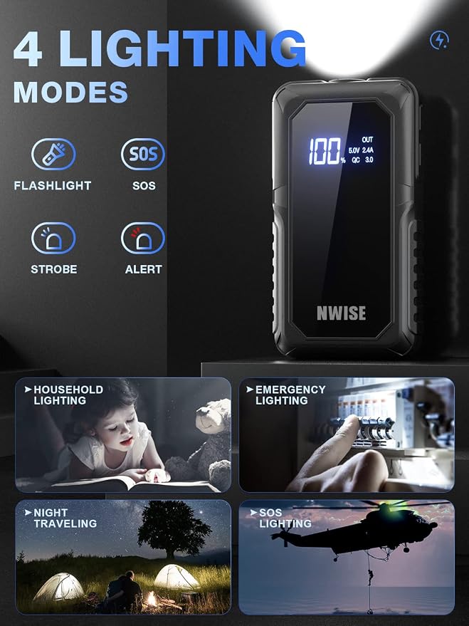 NWISE Car Jump Starter, 2000A Peak 20000mAh Portable Battery Starter - Image 4