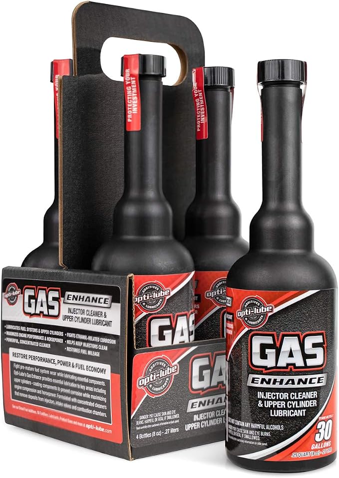 Opti-Lube Gas Enhance Fuel ADDITIVE: 8OZ 4 Pack Long Neck Bottles by Opti-Lube