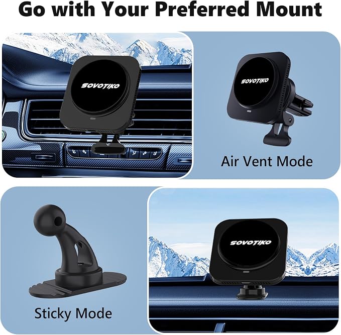 15W Magsafe Car Mount Charger, Magnetic Phone Holder - Image 3
