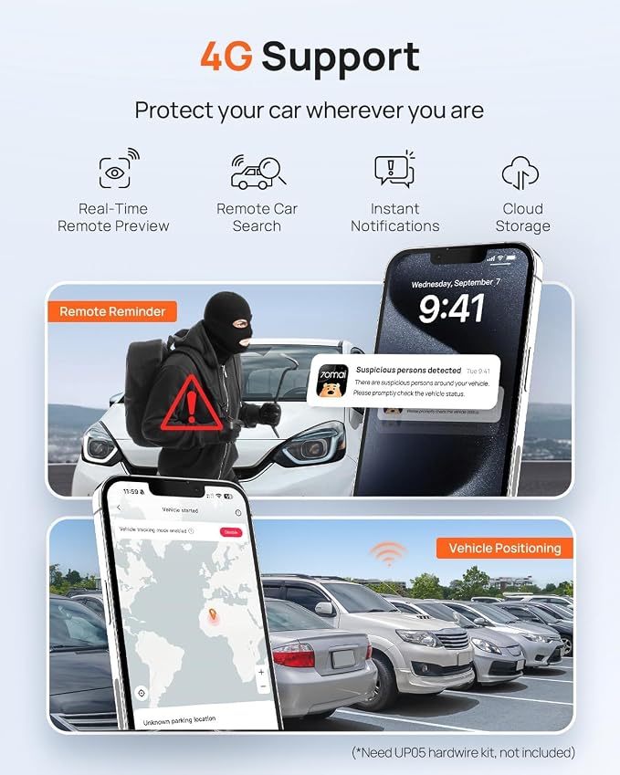 70mai A810 4K Dash Cam Front and Rear, Dual Dash Camera - Image 5