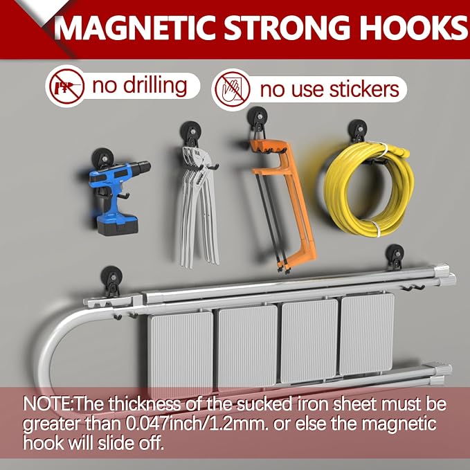 3-H Heavy Duty Magnet Garage Hooks 4 Pack, Extra Large Strong Magnetic Hooks - Image 6