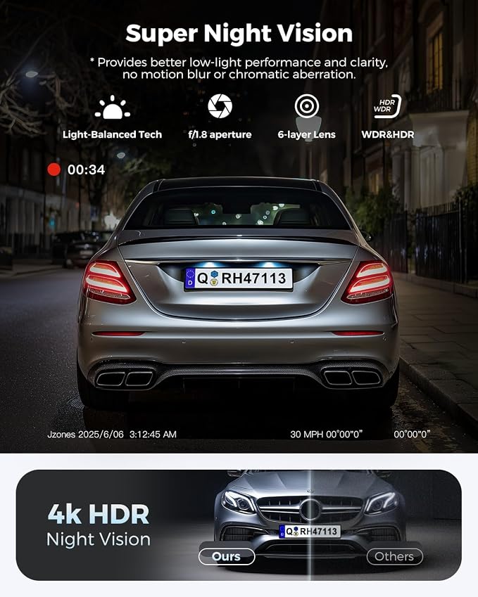 Dash Cam Front and Rear: 4K+1080P FHD Dual Dash Camera - Image 3
