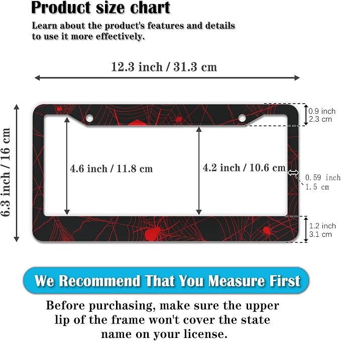 Custom License Plate Frame Red and Black License Plate Frames Red Spider Web - Image 2