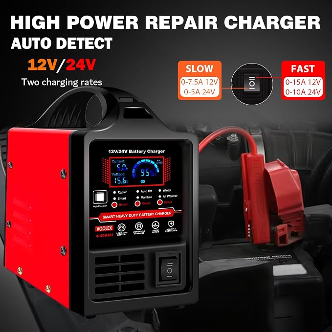 Voolex Car Battery Charger 12V 24V Portable Automotive Trickle Charger Battery - Image 3