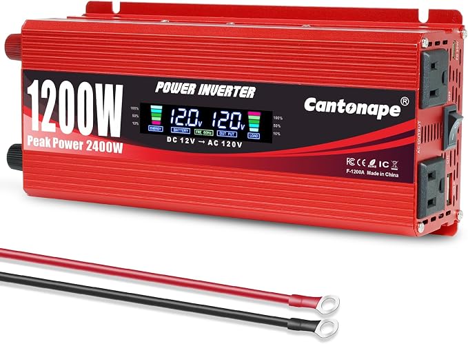 1200W/2400W Car Power Inverter DC 12V to 110V/120V AC Converter by Cantonape