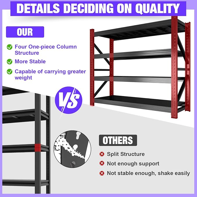 Metal Garage Shelving Unit, Heavy Duty 4-Tier Adjustable Storage Rack, 6000 LBS - Image 5