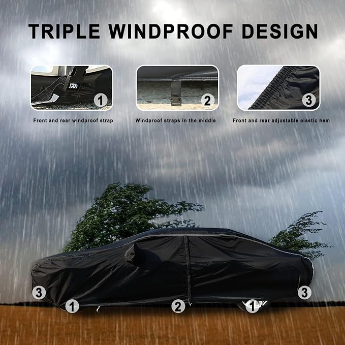 Tecoom Car Cover Waterproof All Weather, Outdoor Indoor Car Covers - Image 3