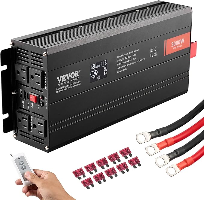 VEVOR Pure Sine Wave Inverter, 3000 Watt, DC 12V to AC 120V Power Inverter by VEVOR