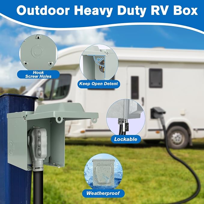50 Amp RV Power Outlet Box, 125/250 Volt NEMA 14-50R Receptacle, Lockable - Image 3