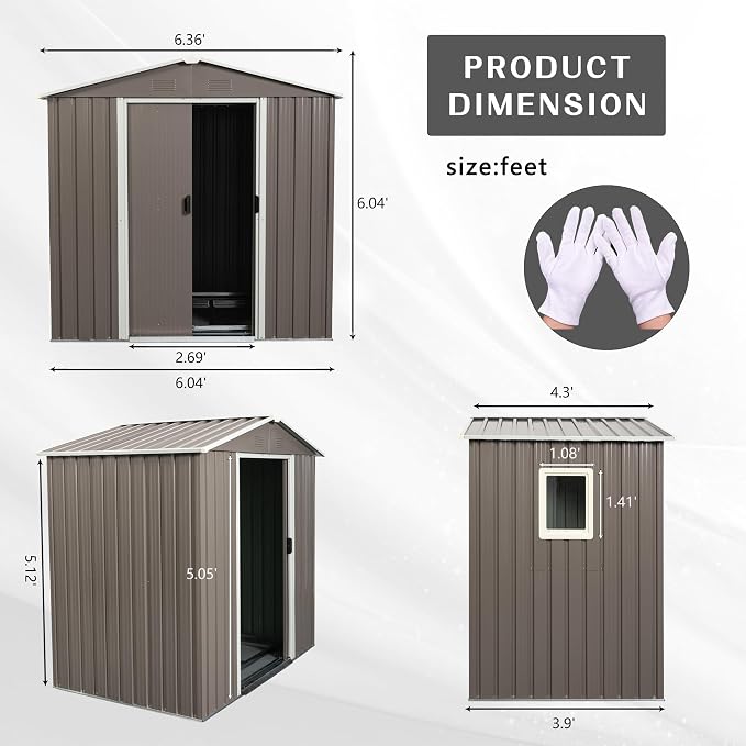 6x5 FT Outdoor Storage Shed, Metal Garden Shed - Image 5