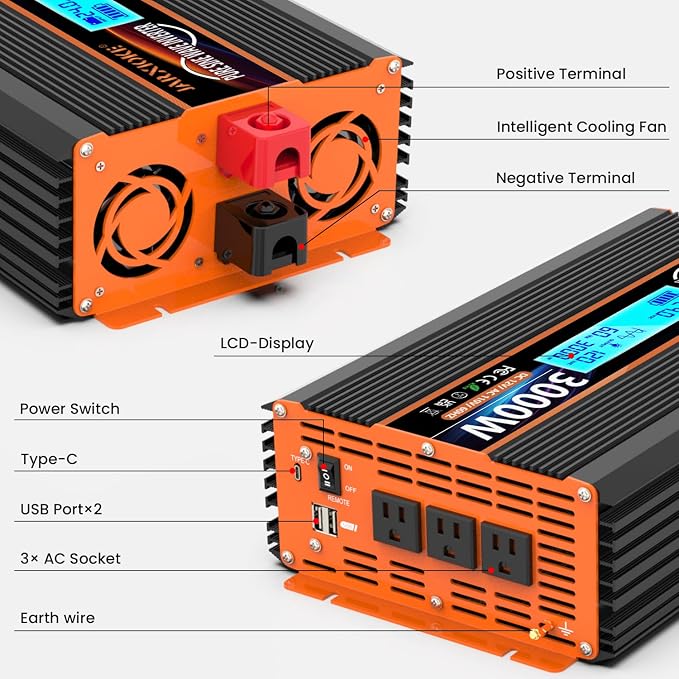 3000 Watt Pure Sine Wave Power Inverter 24V DC to 110V 120V Converter - Image 5