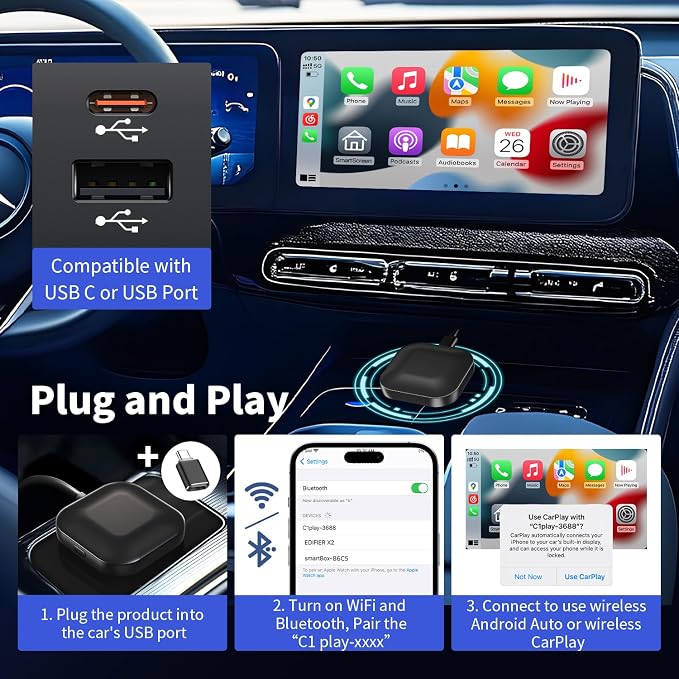 Leadtree 2 in 1 CarPlay Dongle, Convert Wired to Wireless, Wireless CarPlay - Image 5
