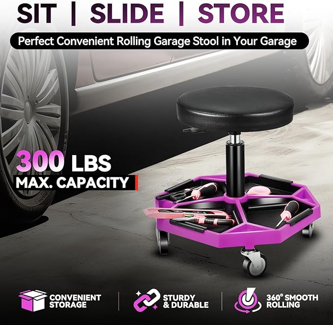 Auto Dynasty Mechanic Stool, Adjustable Rolling Pneumatic Creeper Garage Shop - Image 3