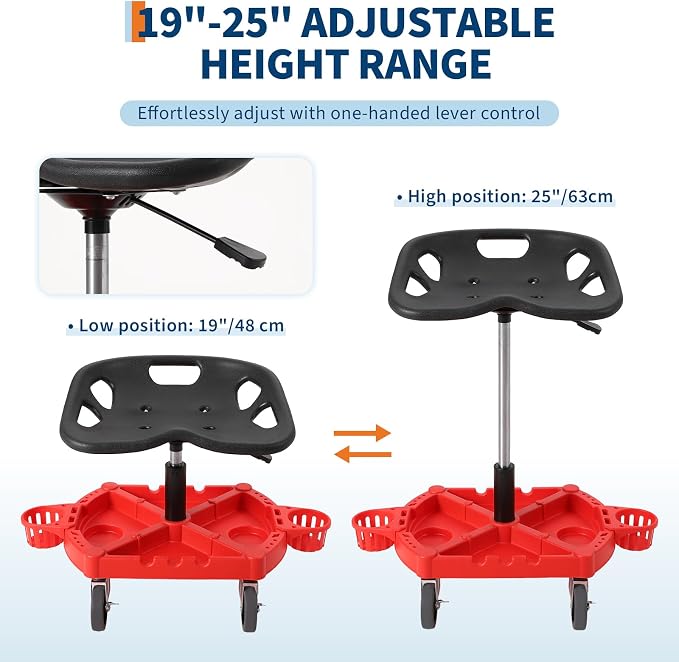Garage Stool, 18”-23” Adjustable Rolling Mechanic Stool - Image 3