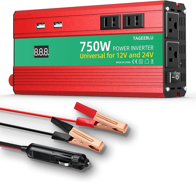 750W Power Inverter, DC 12V/24V to 110V AC Car Inverter by TAGEEBLU