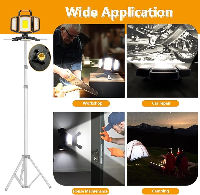 30W Rechargeable Work Light, 3000 Lumen Magnetic Work Light Battery Powered - Image 7