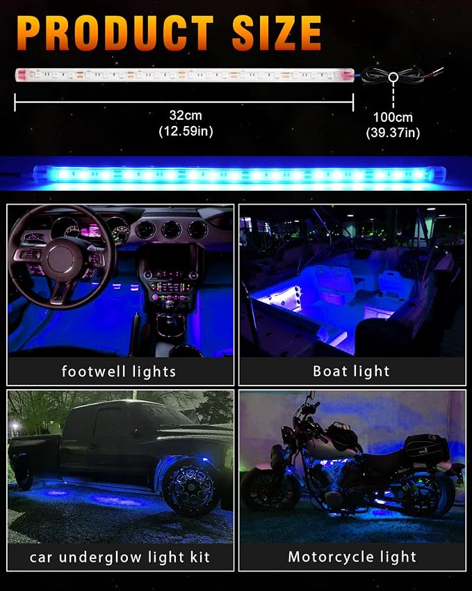Qasim LED Strip Lights Car Boat Truck Interior Exterior Lighting, Waterproof - Image 2