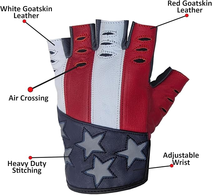 Hugger American Flag Fingerless Leather Gloves - Image 3