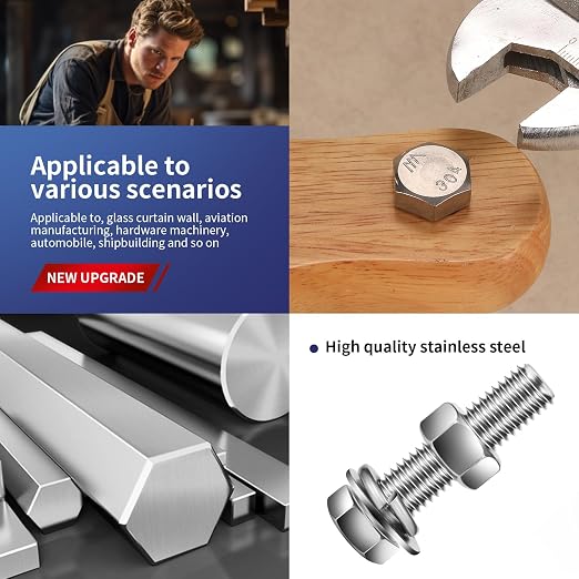 5/16-18 x 1/2" Hex Head Screw Bolt, Flat & Lock Washers, Fully Threaded - Image 5