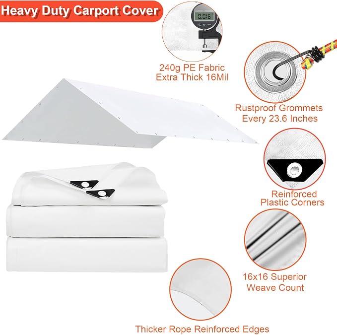 10 x 20 Ft Carport Replacement Canopy Cover Garage Top Tent Shelter - Image 2