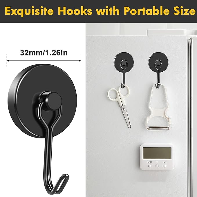 MIKEDE Magnetic Hooks, 110LB Heavy Duty Neodymium Black Magnet Hooks, Strong - Image 5