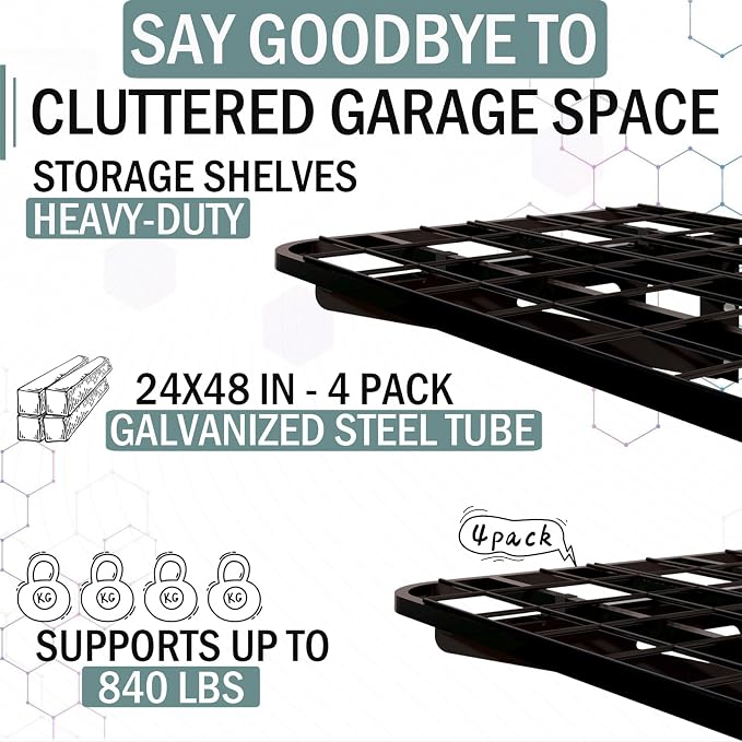 4-Pack 2x4ft Garage Wall Shelving, 4 Shelf Total 16 ft Garage Shelving Wall - Image 2