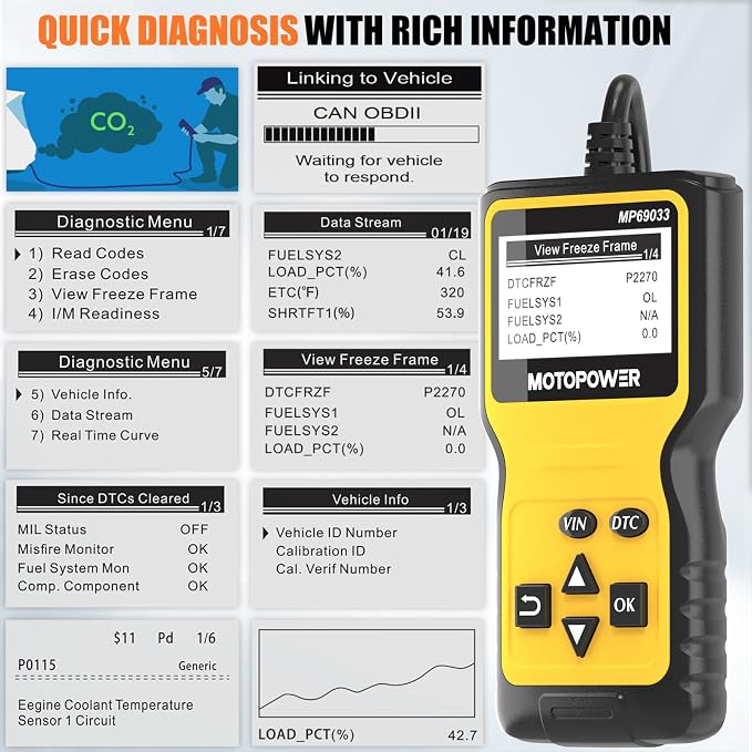 MOTOPOWER MP69033 Car OBD2 Scanner Code Reader Engine Fault Scanner CAN - Image 7