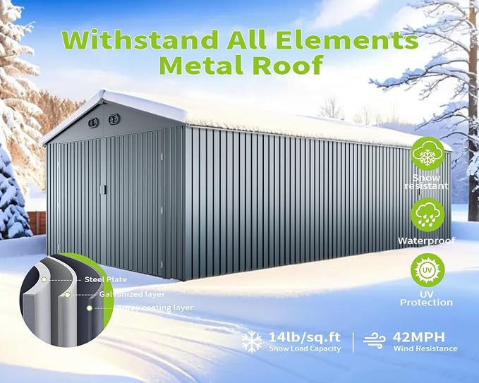 20 x 13 FT Outdoor Storage Shed, Large Metal Garden Shed - Image 7