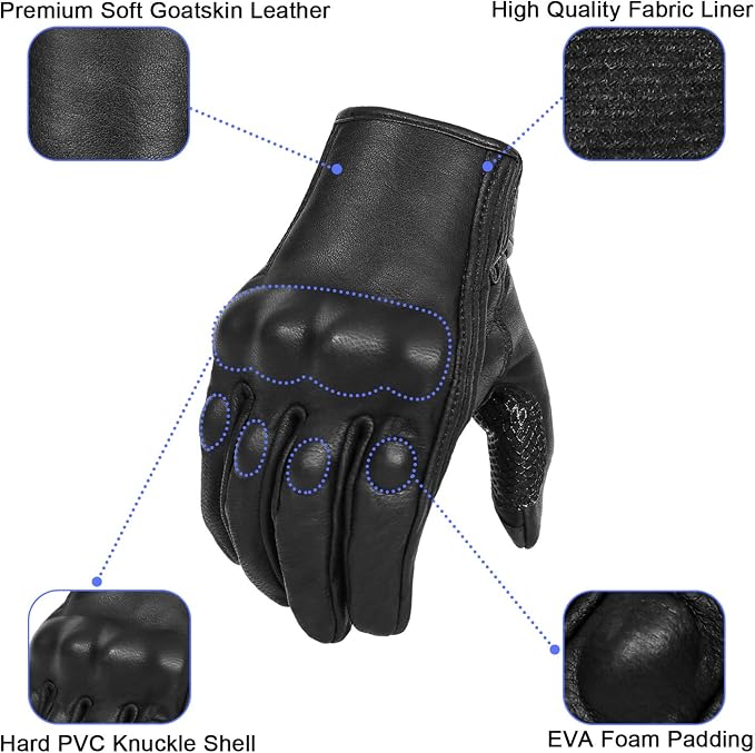 Superbike Updated Black Leather Motorcycle Gloves Hard Knuckle Armored - Image 2