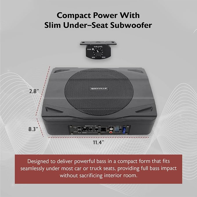 Rockville SS8P 400W 8" Slim Under-Seat Active Subwoofer, High-Level Inputs - Image 3
