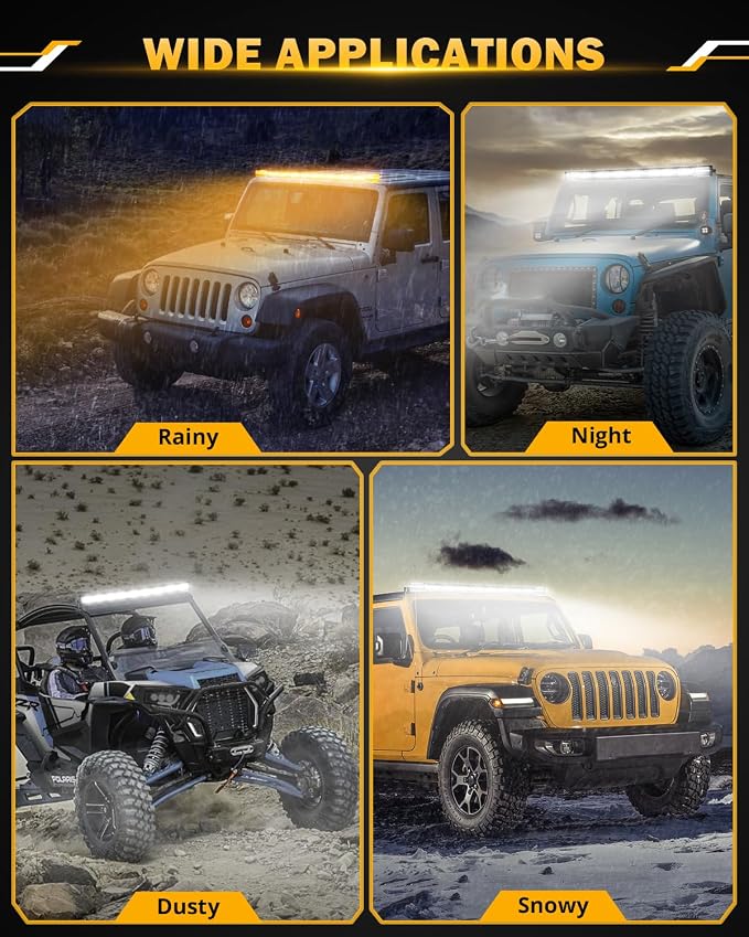 Auxbeam 50 Inch Curved LED Light Bar, 288W 6 Modes Amber White Strobe Fog Lights - Image 7