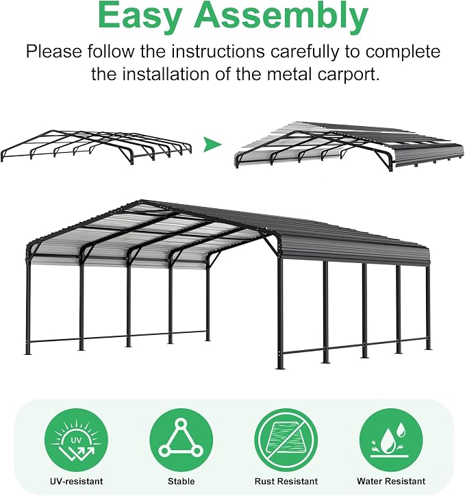 20x20 FT Metal Carport with Heavy Duty Carport Canopy, Car Port with Reinforced - Image 6