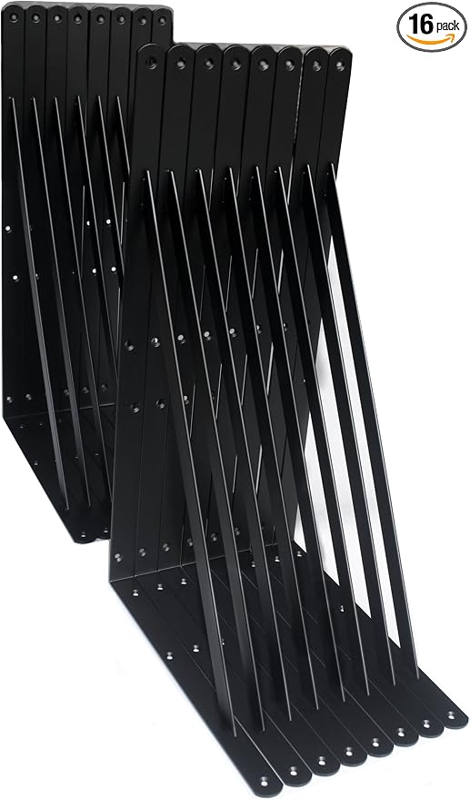 16 Pack L20 x H 12" Black Heavy Duty Shelf Brackets by MHMYDZ