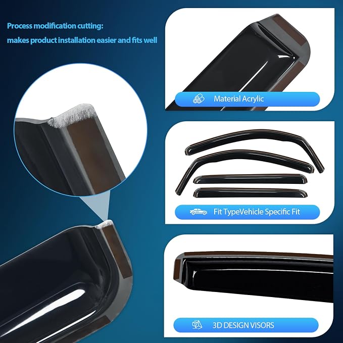 Nilight in-Channel Rain Guards for Toyota Tundra Crew Max 2007 2008 2009 2010 - Image 2