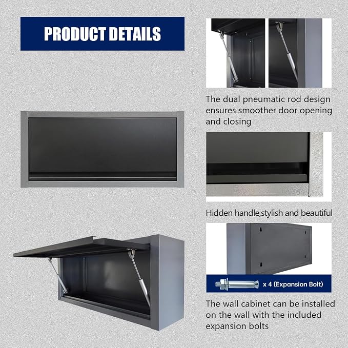 JZD Metal Hanging Upper Tool Storage Cabinets, Wall Mounted Garage Chest - Image 4