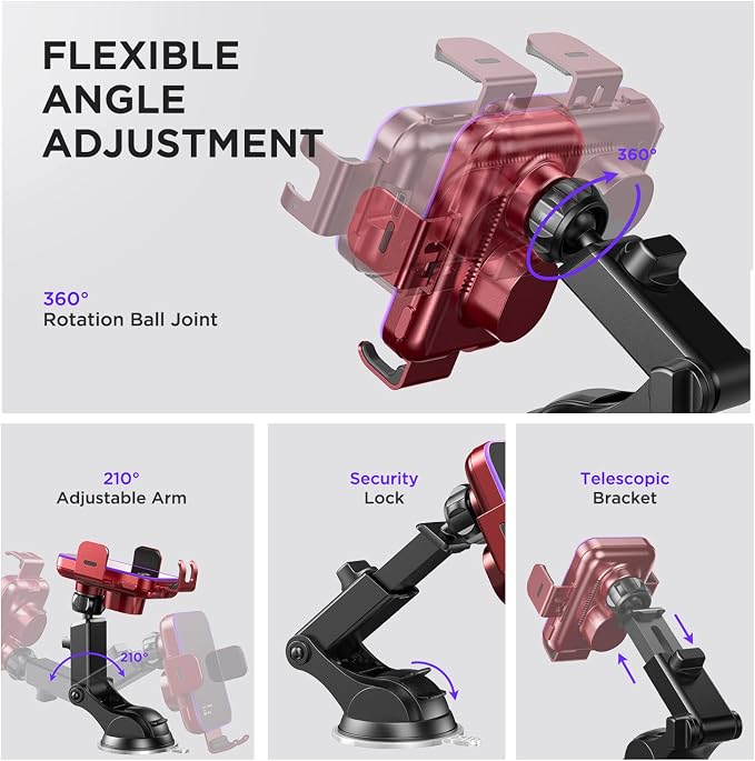 Wireless Car Charger, 【7 Colored RGB Backlit】Mosurr 15W Auto Clamping Car - Image 7