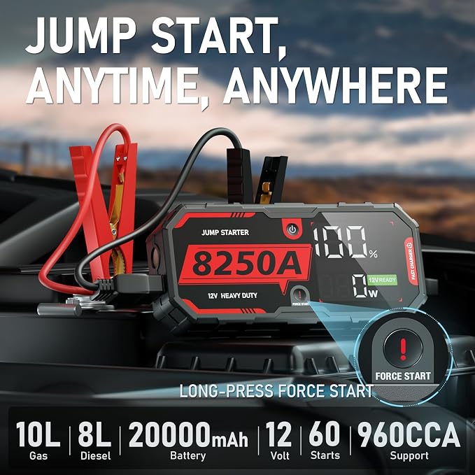 8250A Jump Starter, ATGFOX 12V Lithium Battery Booster Pack, Portable Jump Box - Image 2