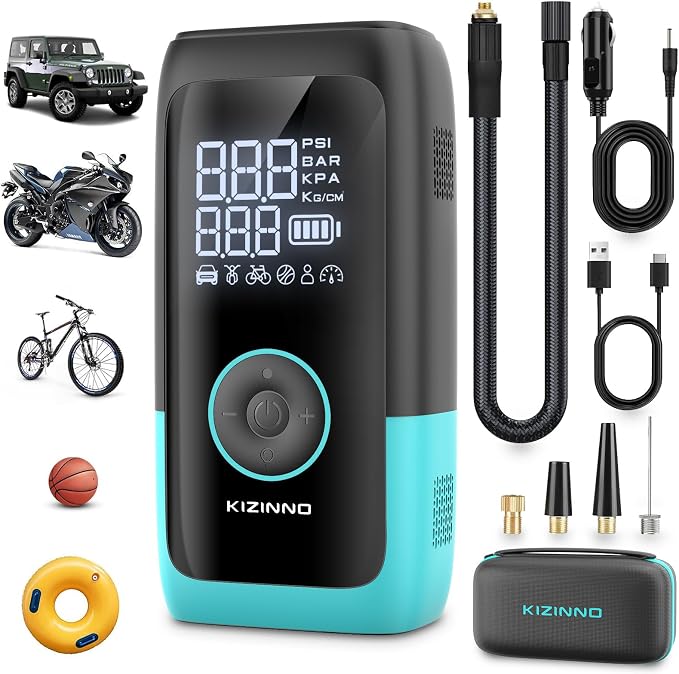 Tire Inflator Portable Air Compressor, Ultra Fast Dual-Cylinder Air Pump for by KIZINNO