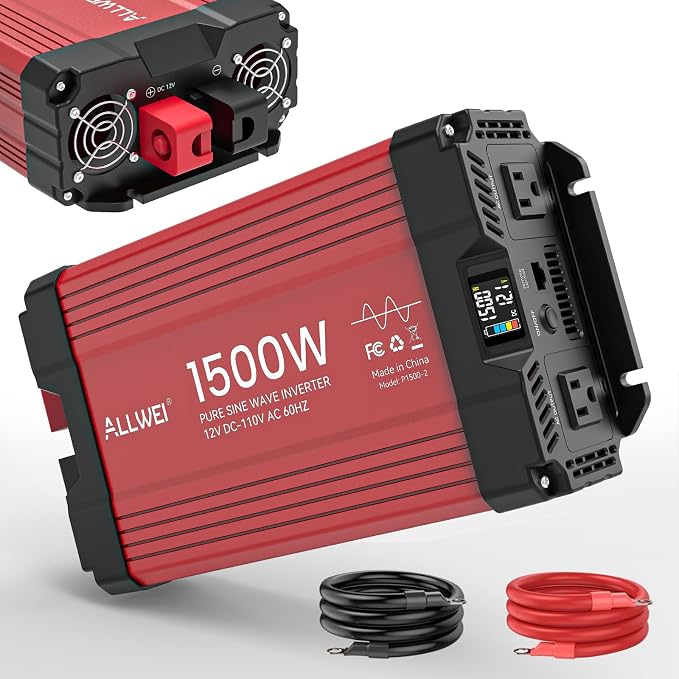 ALLWEI 1500W Pure Sine Wave Inverter 12V DC to 110V AC Converter, Surge 3000W | - Image 9