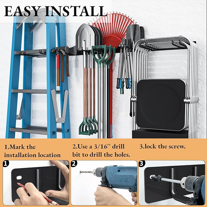 Folding Chair Storage Rack Wall Mount, Garden Tool Hanger - Image 4