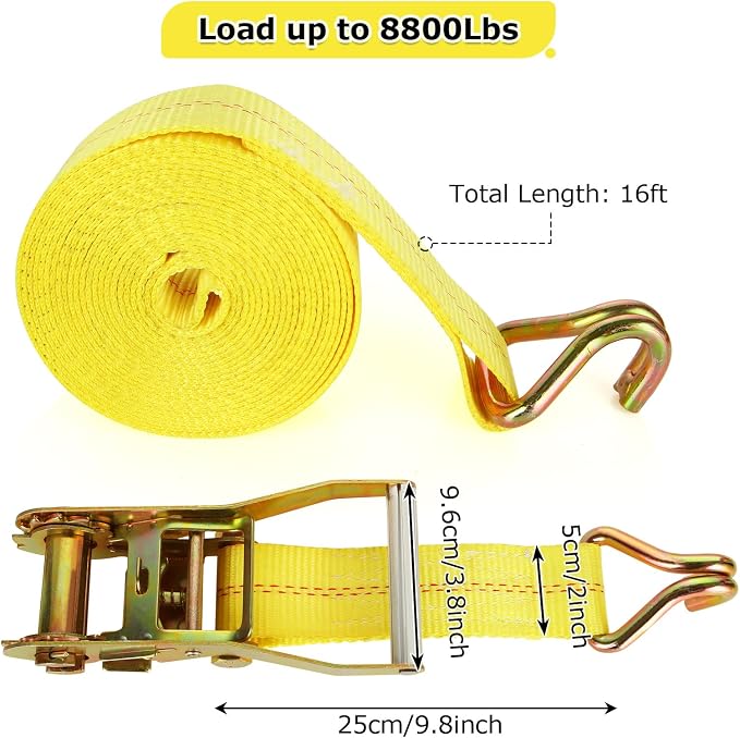 4 Pack 2 Inch Ratchet Straps Heavy Duty 16ft Tie Down Straps Ratchet - Image 2