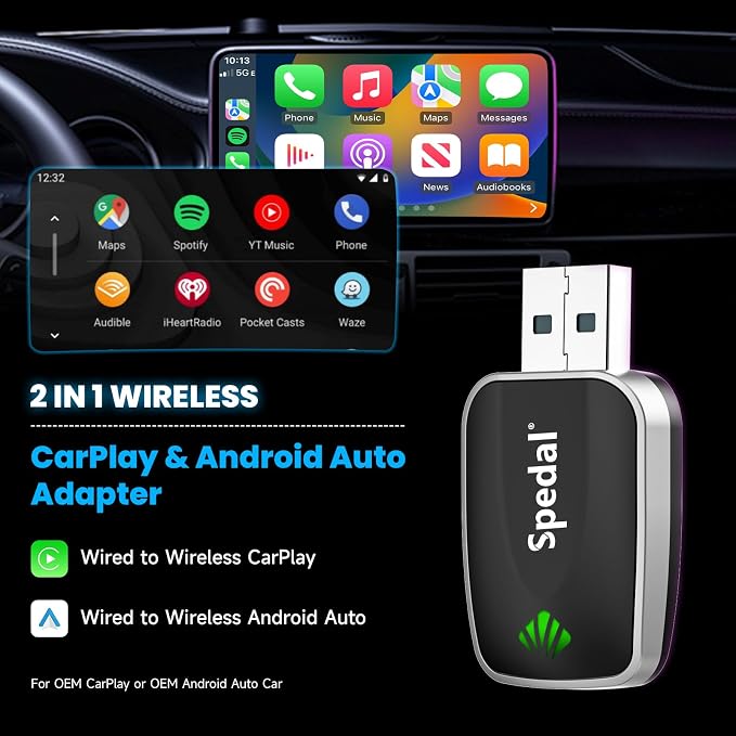 Spedal Wireless CarPlay & Android Auto Adapter, Plug & Play Dongle - Image 2