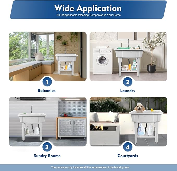 Freestanding Utility Sink Plastic Laundry Tub Spacious Sink - Image 2