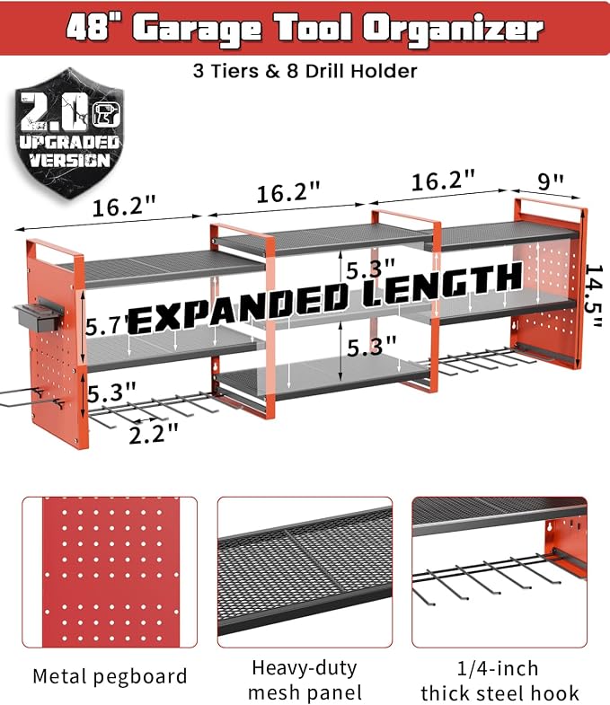 Heavy-Duty 48" Wall Mount Power Tool Organizer - Image 3